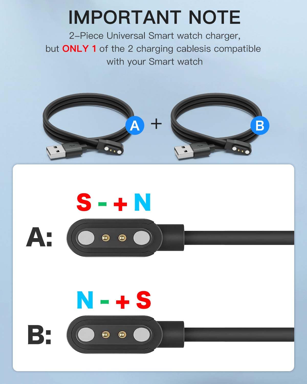 2 Pack Universal Smart Watch Charger Magnetic,Cable Contact 2 Pin Spacing 2.8Mm,High Speed Safe Replacement Usb Charger Cord,The